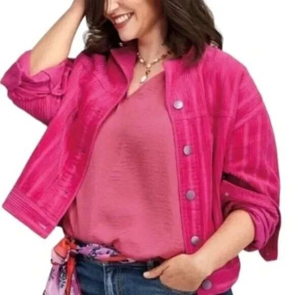 Pink Velour Corduroy Jacket Size XL Cabi Cheeky Topper